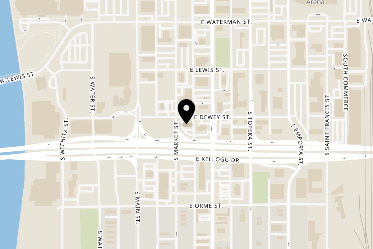 Map showing the location of Doo-Dah Diner on 206 E Kellogg St in Wichita